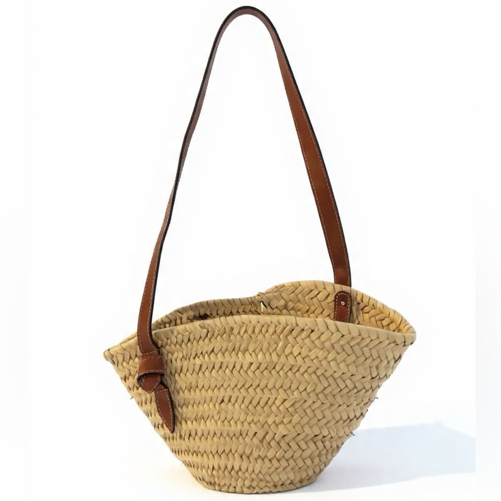Mango Tan Woven Tote with Brown Leather Straps
